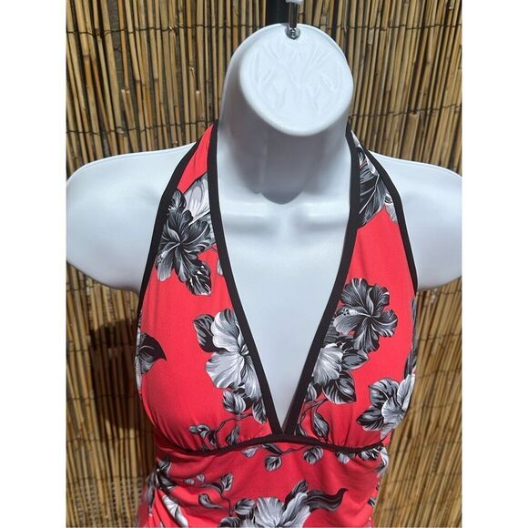 TOMMY BAHAMA Coral Hibiscus V-Neck One Piece Size 14 - Picture 3 of 11
